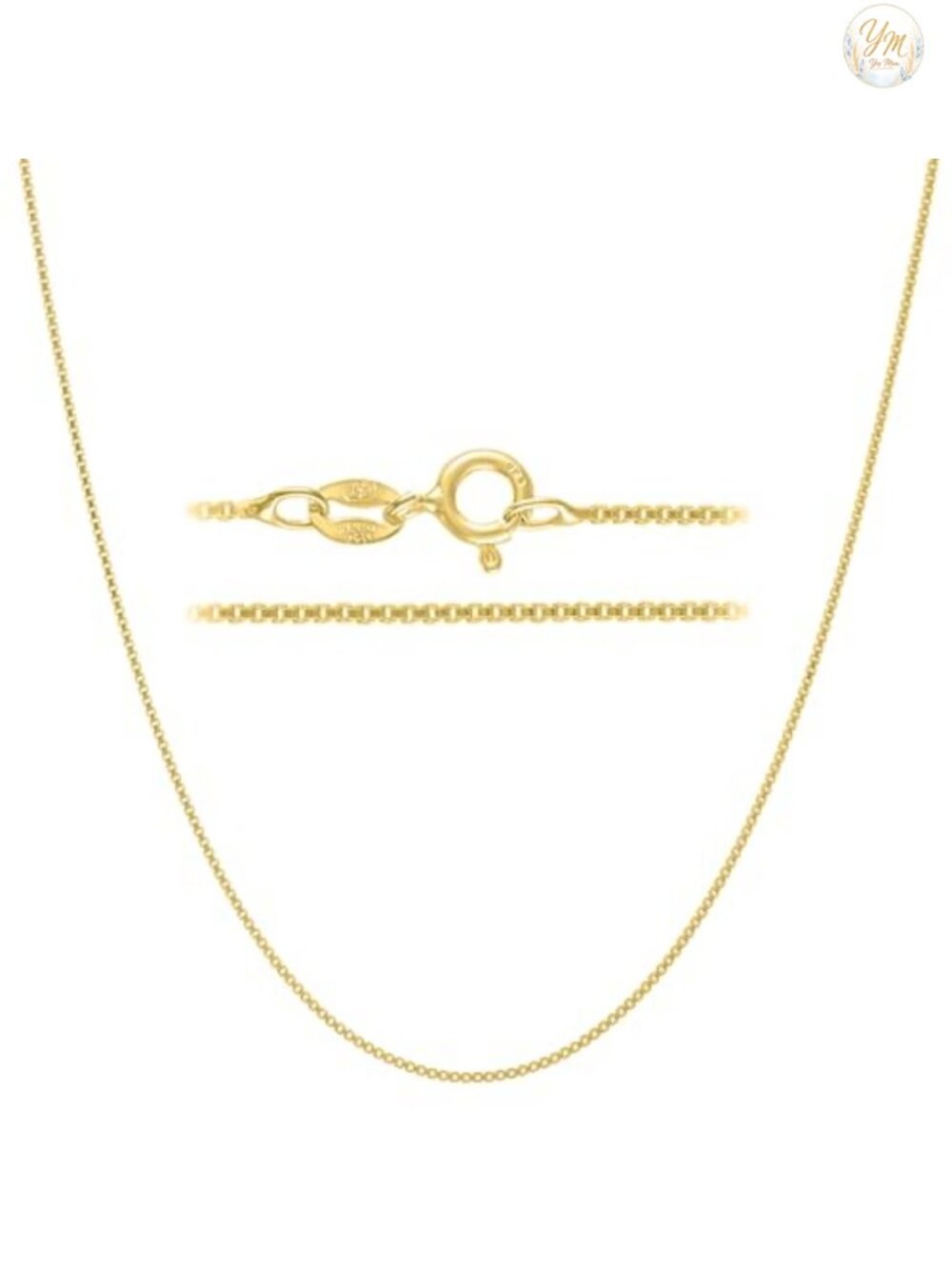 KISPER Gold Box Chain Necklace for Women Plated 925 Sterling Silver Dainty